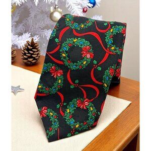 Surrey Christmas Silk Neck Tie Wreath Ribbon Black Holiday Party Novelty